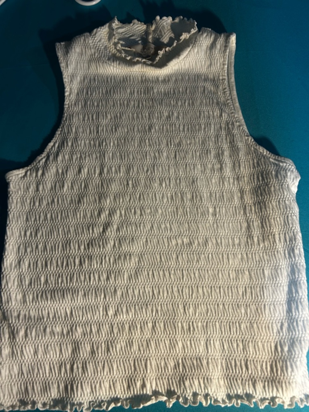 LOFT Cream Smocked Mock Neck Tank